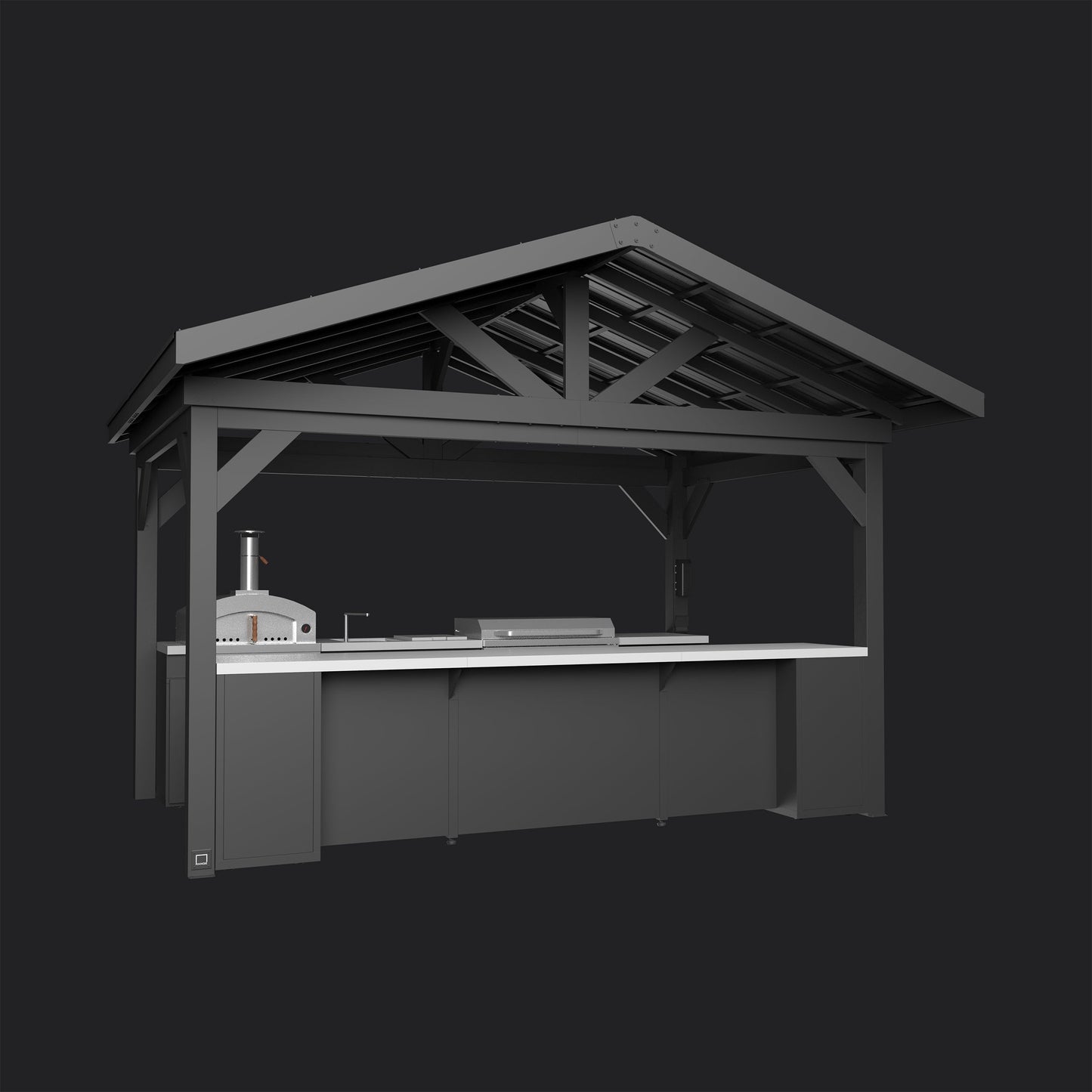 Lancaster | Galley Outdoor Kitchen with Built-In Griddle & Pizza Oven