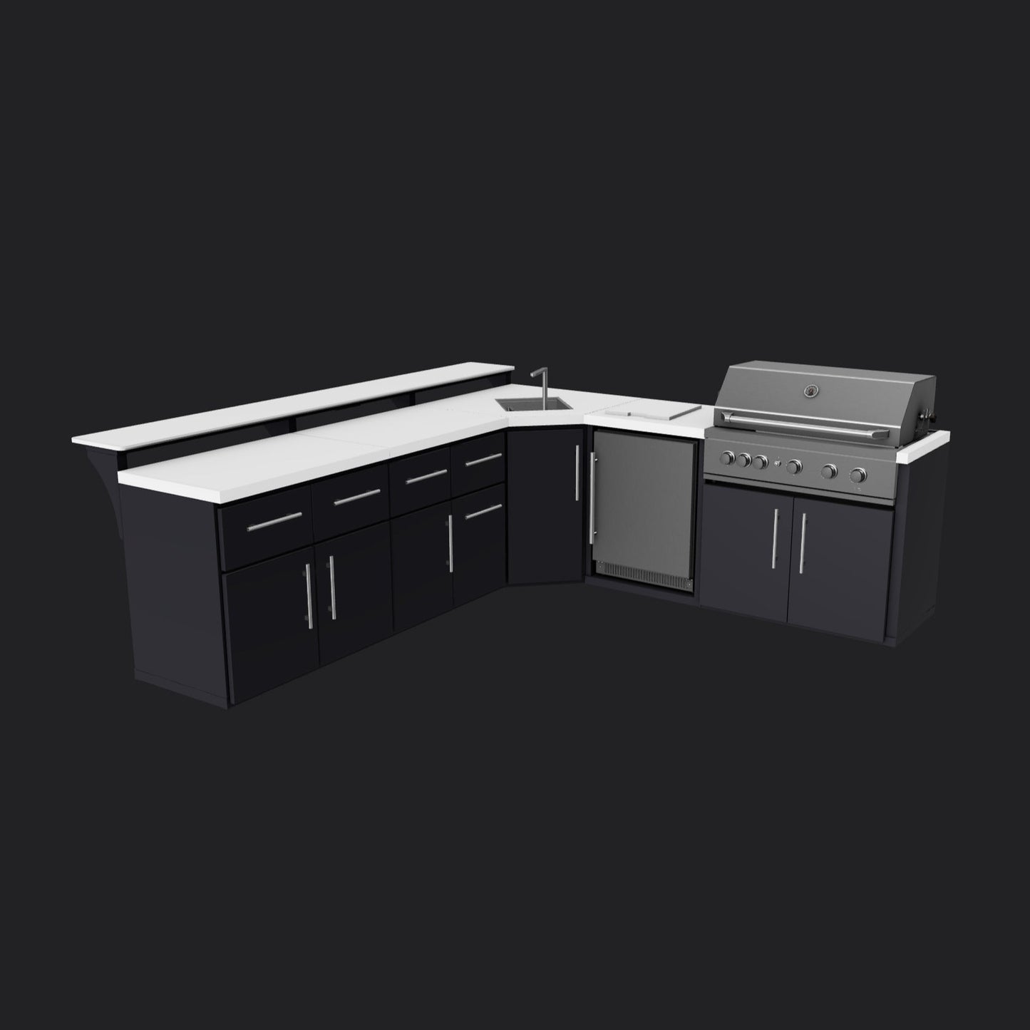 Emory | Corner Outdoor Kitchen Island with Bar Seating & Built-In Grill – Right
