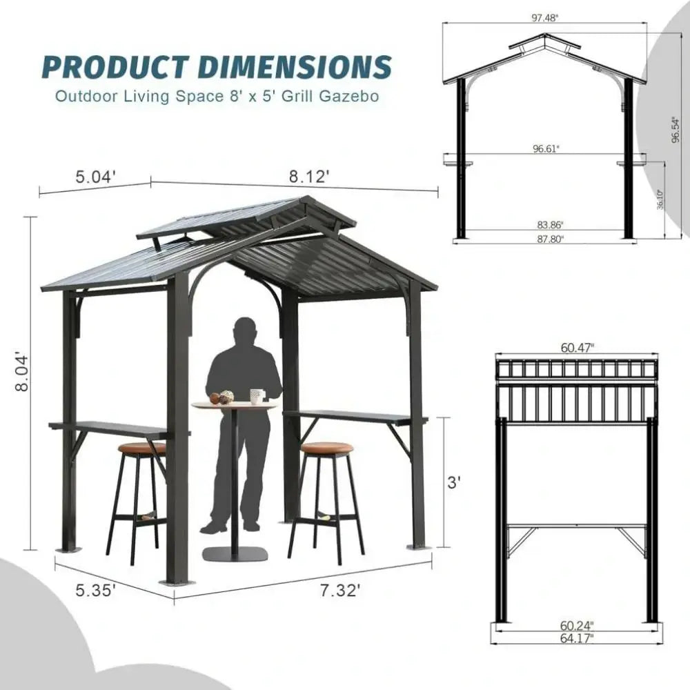 8' × 5' Outdoor Grill Gazebo Gable Roof