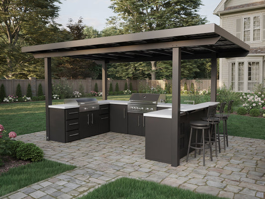Edgemont Bay | U-Shape Outdoor Kitchen with Bar Seating, Grill & Griddle