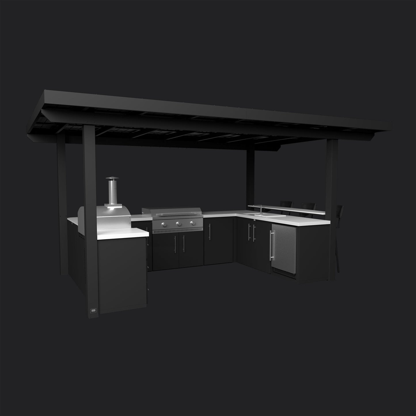 Edgemont Bay | U-Shape Outdoor Kitchen with Bar Seating, Griddle & Pizza Oven