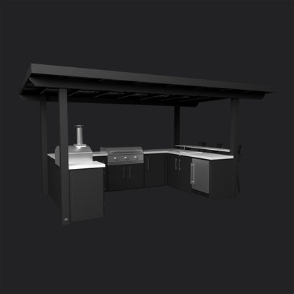 Edgemont Bay | U-Shape Outdoor Kitchen with Bar Seating, Griddle & Pizza Oven