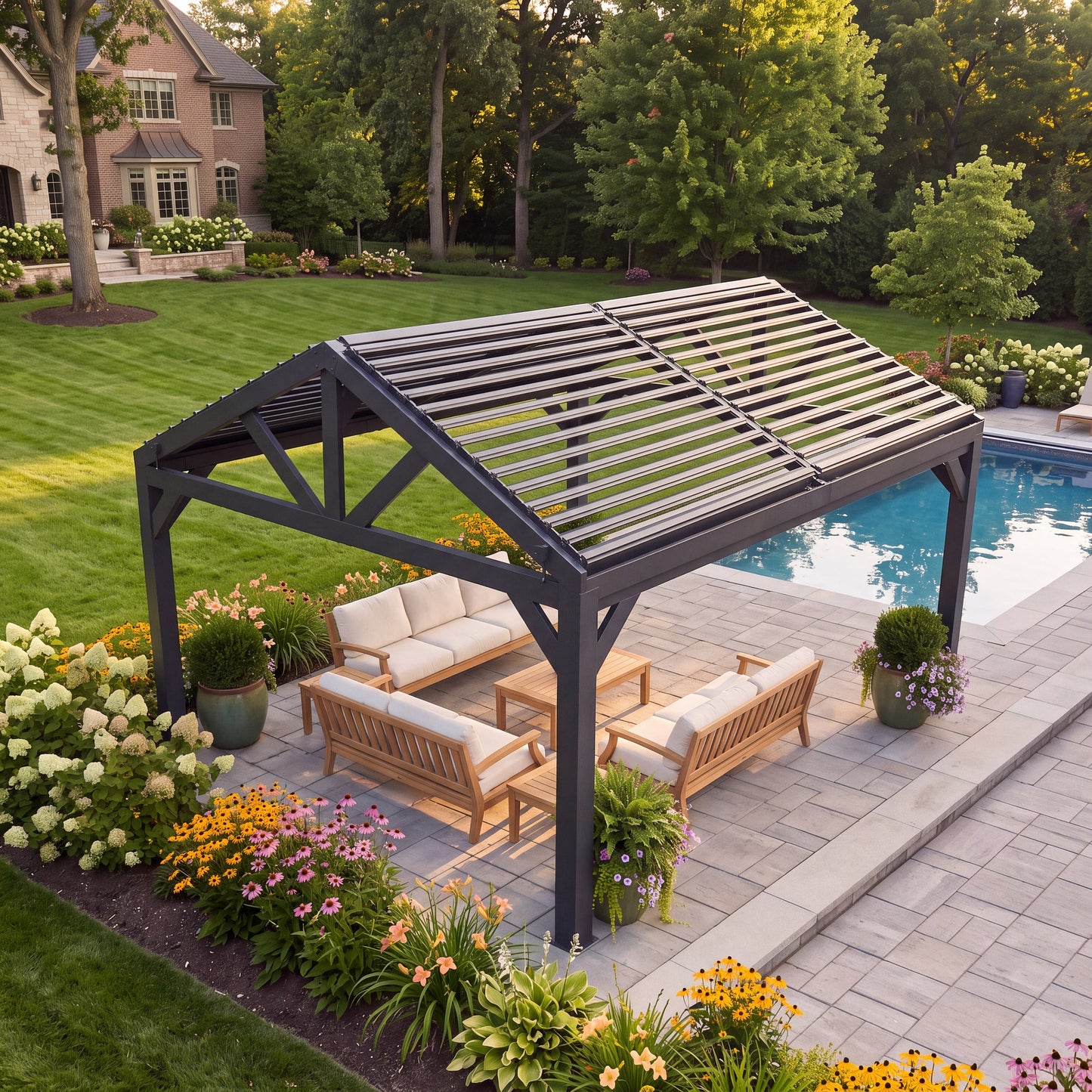 16x14 Ridgeline Steel Louvered Pergola