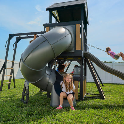 Atlas Steel Swing Set with Monkey Bars and Tube Slide