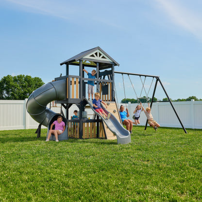 Atlas Steel Swing Set with Monkey Bars and Tube Slide