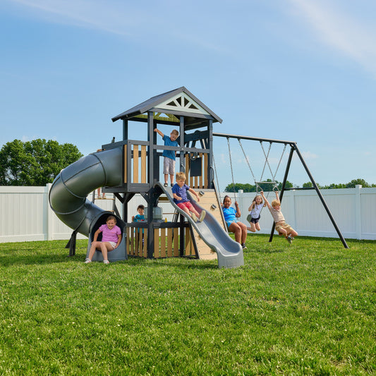Atlas Steel Swing Set with Monkey Bars and Tube Slide