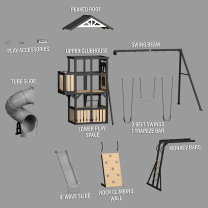 Atlas Steel Swing Set with Monkey Bars and Tube Slide