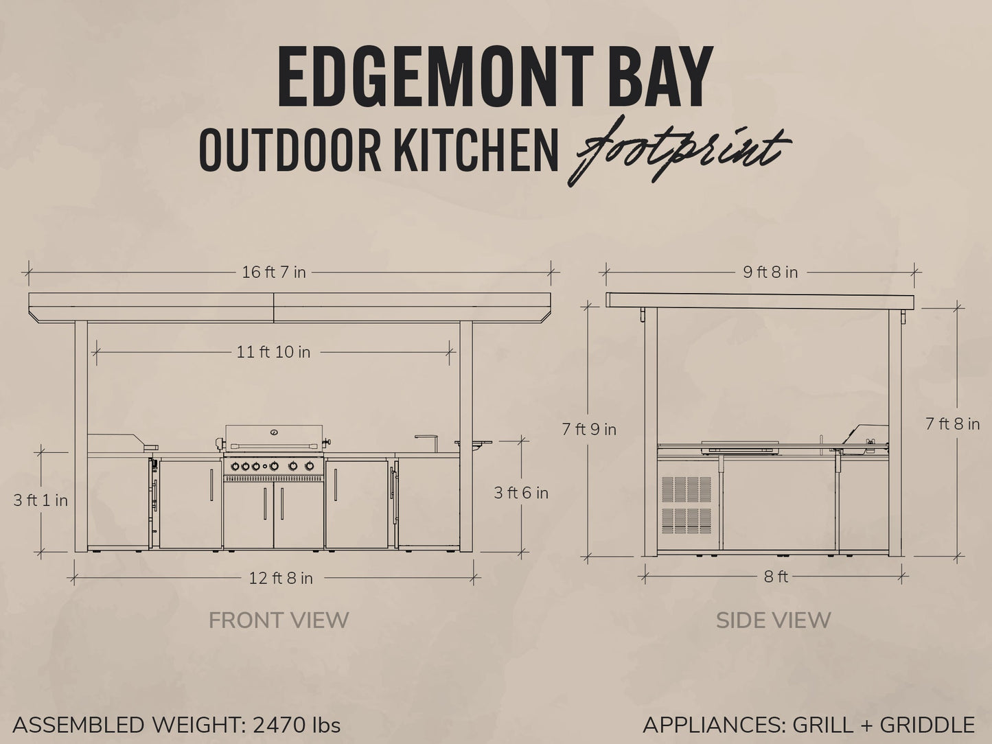 Edgemont Bay | U-Shape Outdoor Kitchen with Bar Seating, Grill & Griddle