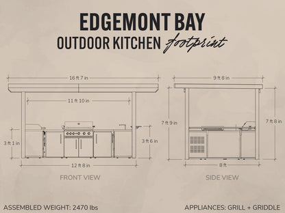 Edgemont Bay | U-Shape Outdoor Kitchen with Bar Seating, Grill & Griddle