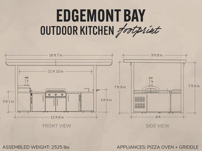 Edgemont Bay | U-Shape Outdoor Kitchen with Bar Seating, Griddle & Pizza Oven