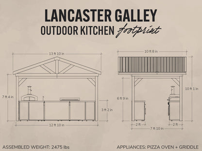 Lancaster | Galley Outdoor Kitchen with Built-In Griddle & Pizza Oven
