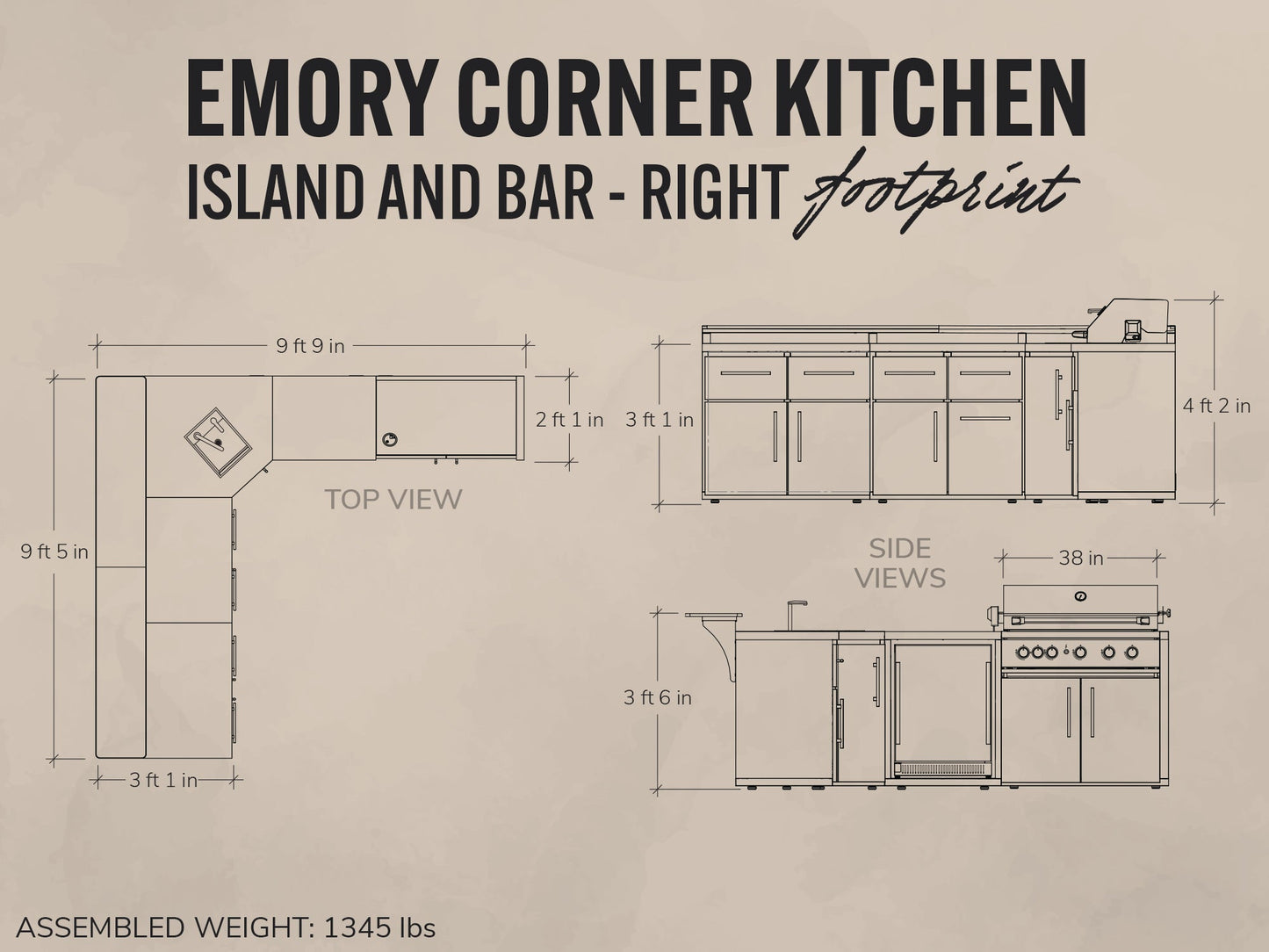 Emory | Corner Outdoor Kitchen Island with Bar Seating & Built-In Grill – Right