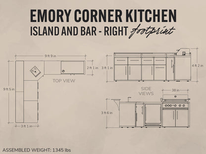 Emory | Corner Outdoor Kitchen Island with Bar Seating & Built-In Grill – Right