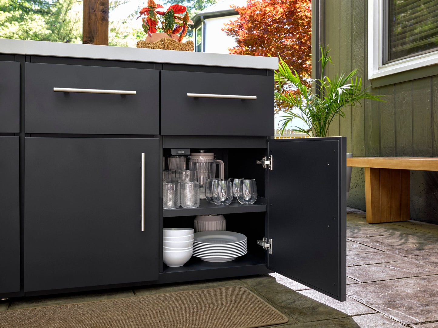 Emory | Corner Outdoor Kitchen Island with Bar Seating & Built-In Grill – Left