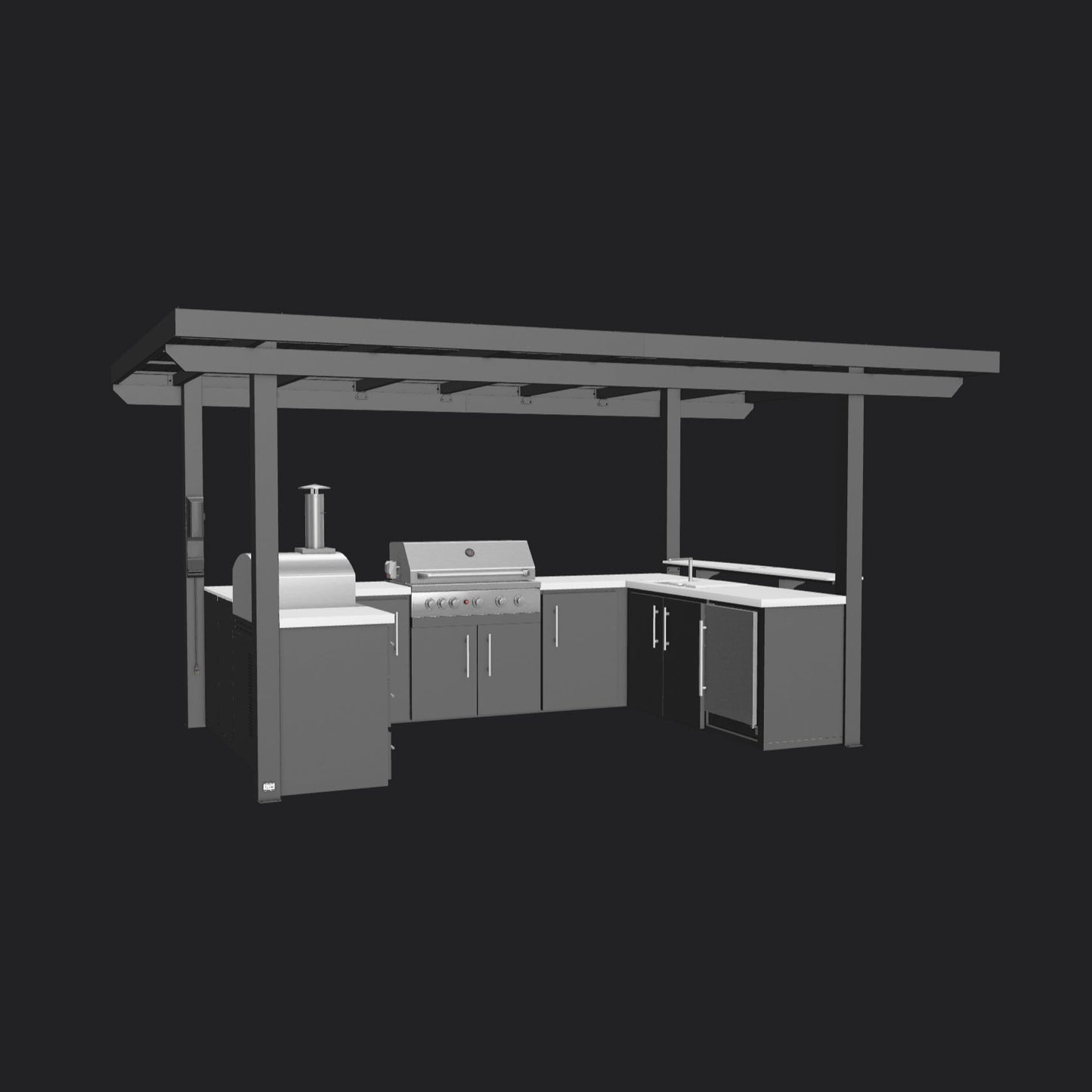 Edgemont Bay | U-Shape Outdoor Kitchen with Bar Seating, Grill & Pizza Oven