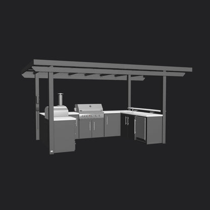 Edgemont Bay | U-Shape Outdoor Kitchen with Bar Seating, Grill & Pizza Oven