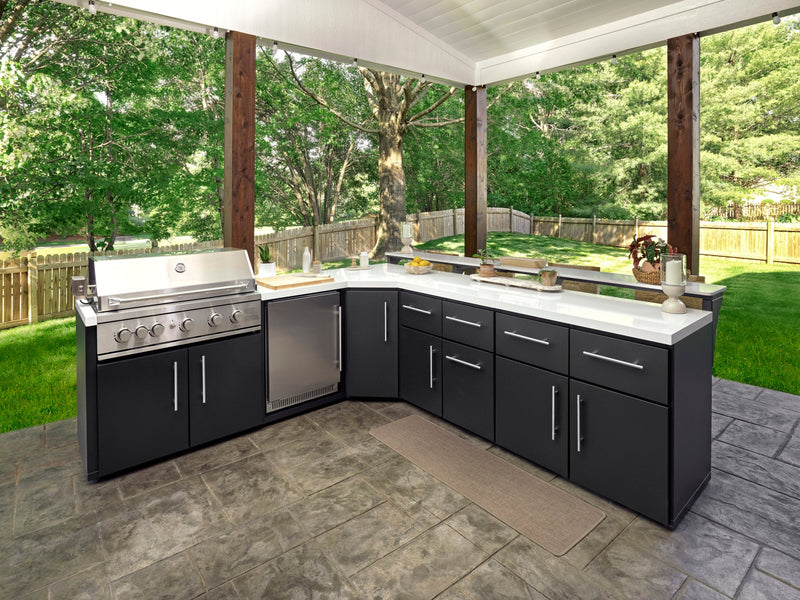 Emory | Corner Outdoor Kitchen Island with Bar Seating & Built-In Grill – Left