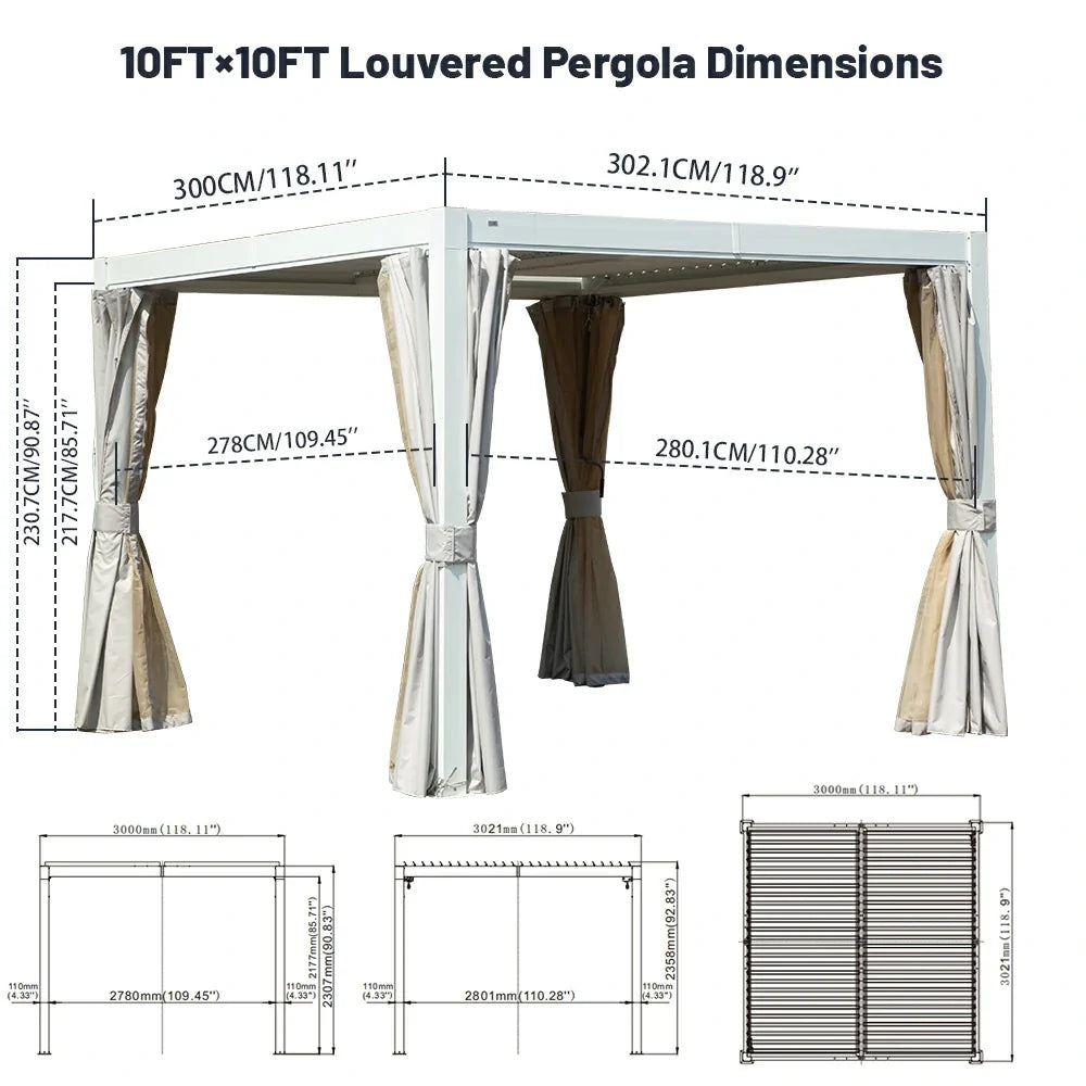 Louvered Pergola White W/O Curtain & Netting