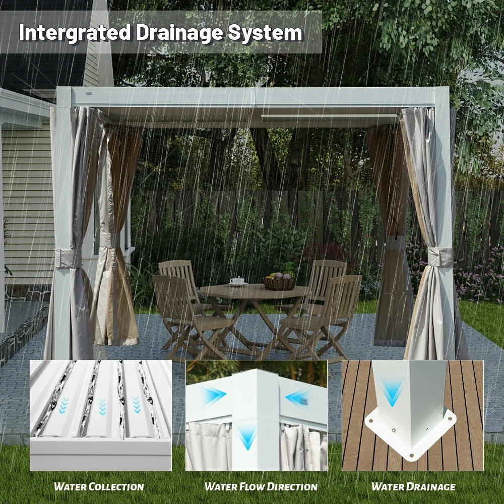 Louvered Pergola White W/O Curtain & Netting