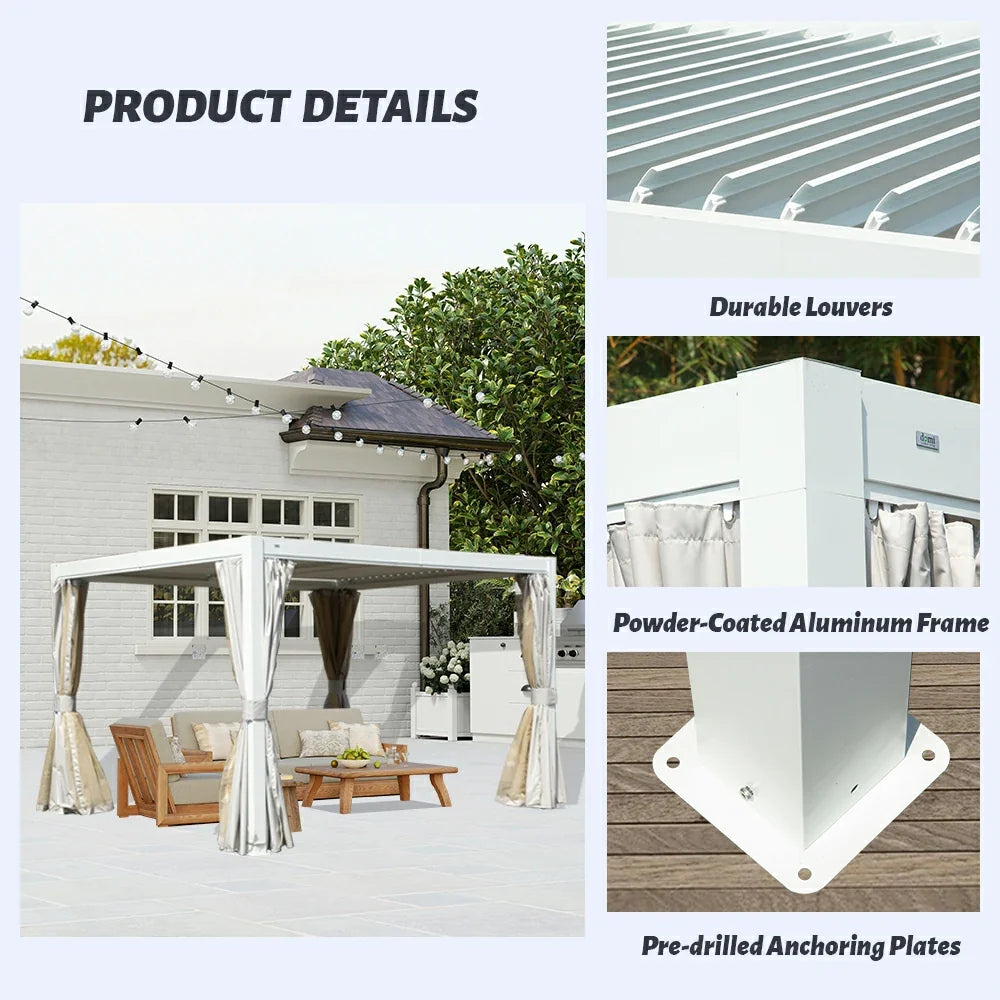 Louvered Pergola White W/O Curtain & Netting