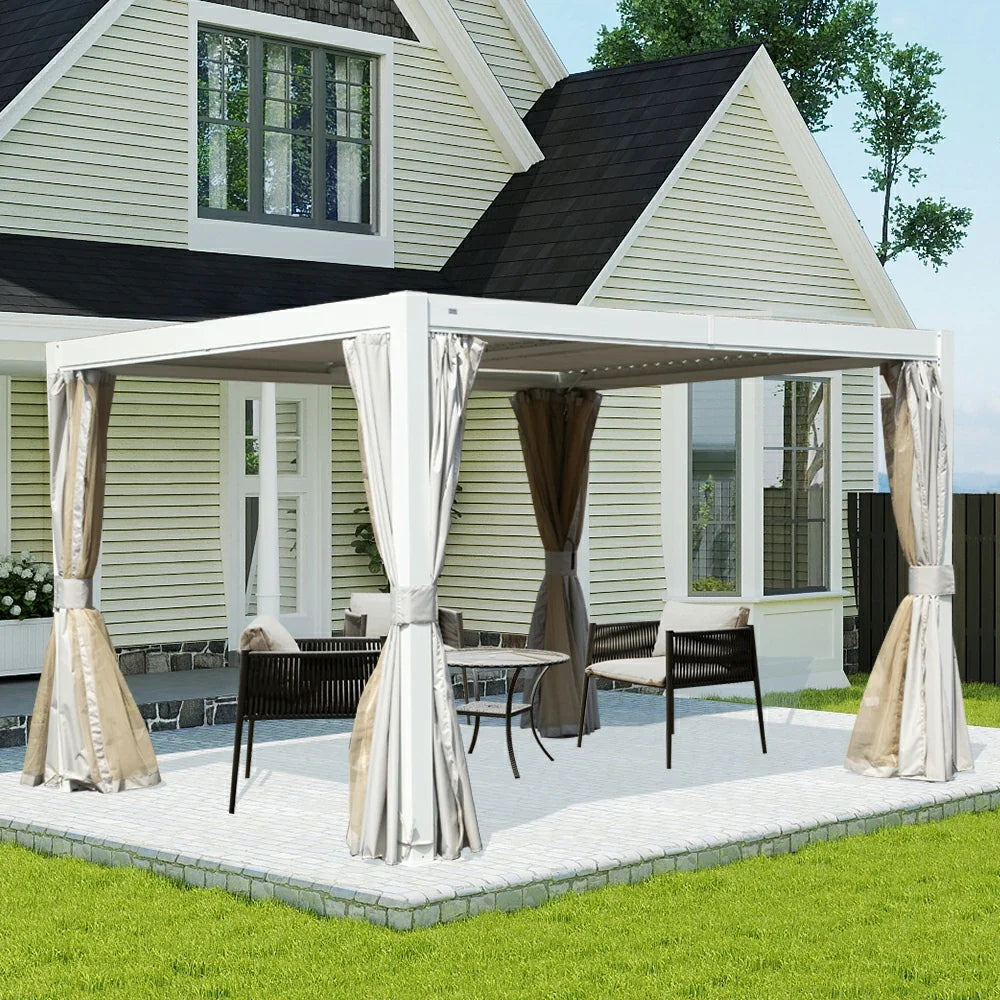 Louvered Pergola White W/O Curtain & Netting
