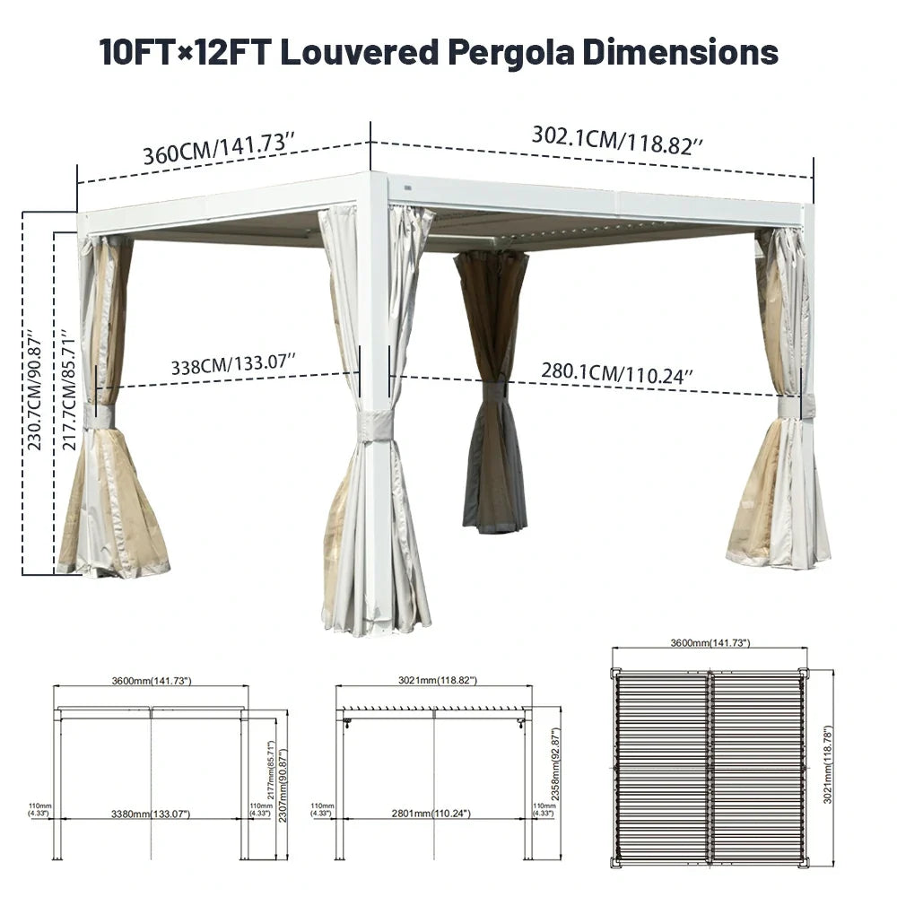 Louvered Pergola White W/O Curtain & Netting