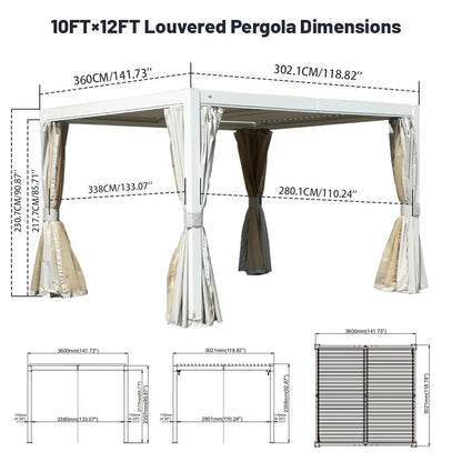 Louvered Pergola White W/O Curtain & Netting