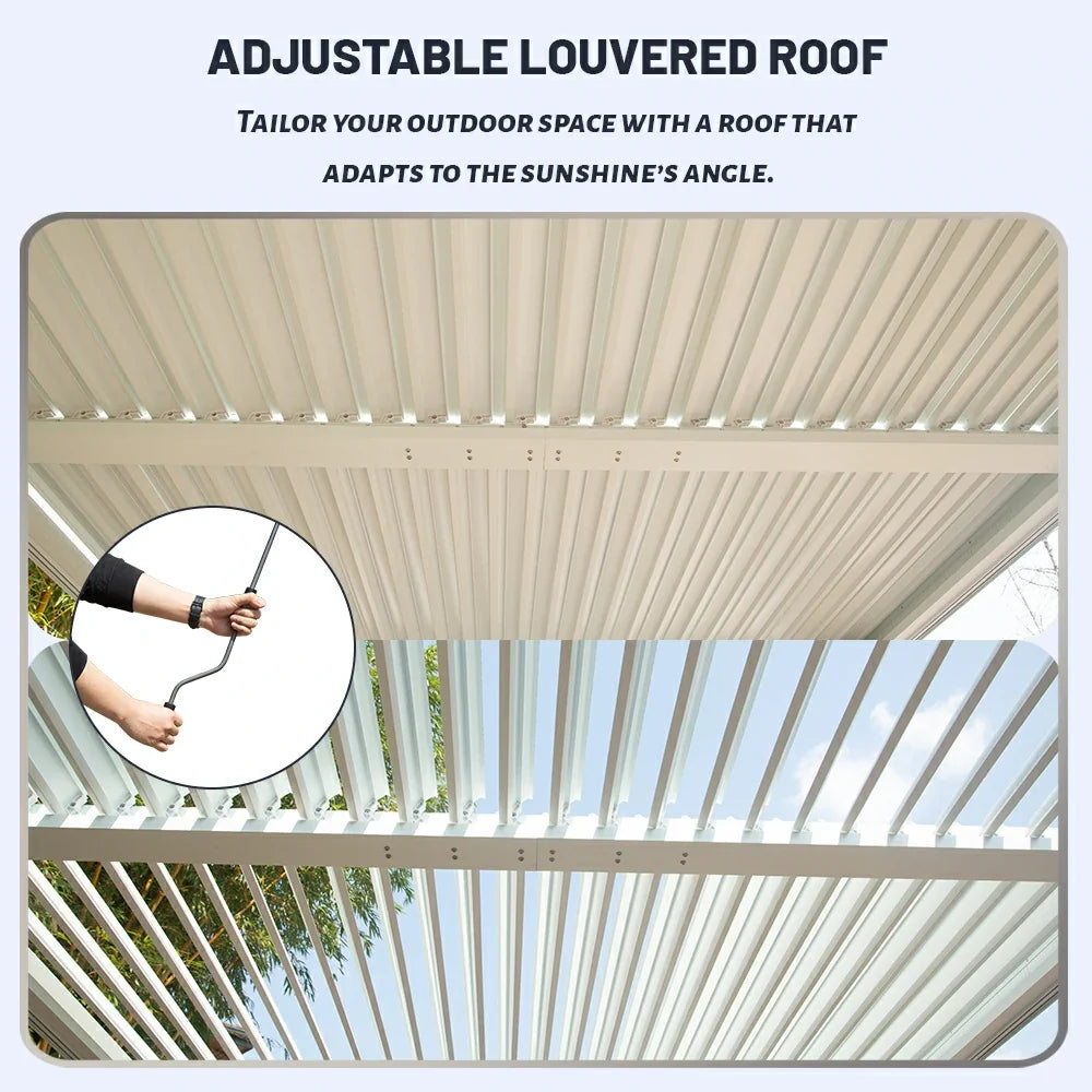 Louvered Pergola White W/O Curtain & Netting