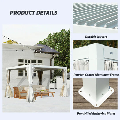 Louvered Pergola White W/O Curtain & Netting