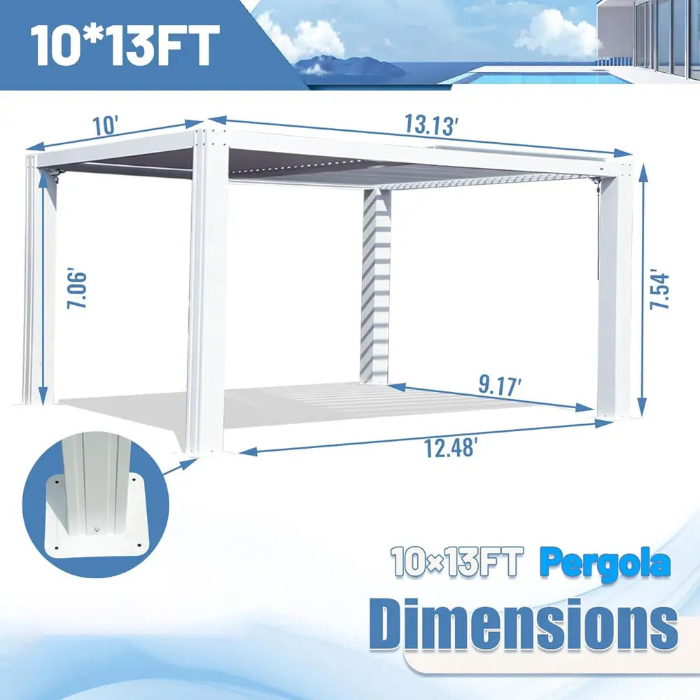 Louvered Pergola White W/O Curtain & Netting