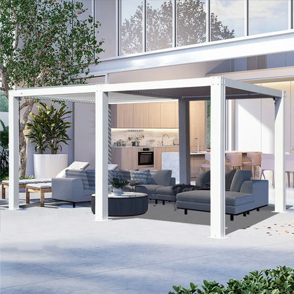 Louvered Pergola White W/O Curtain & Netting