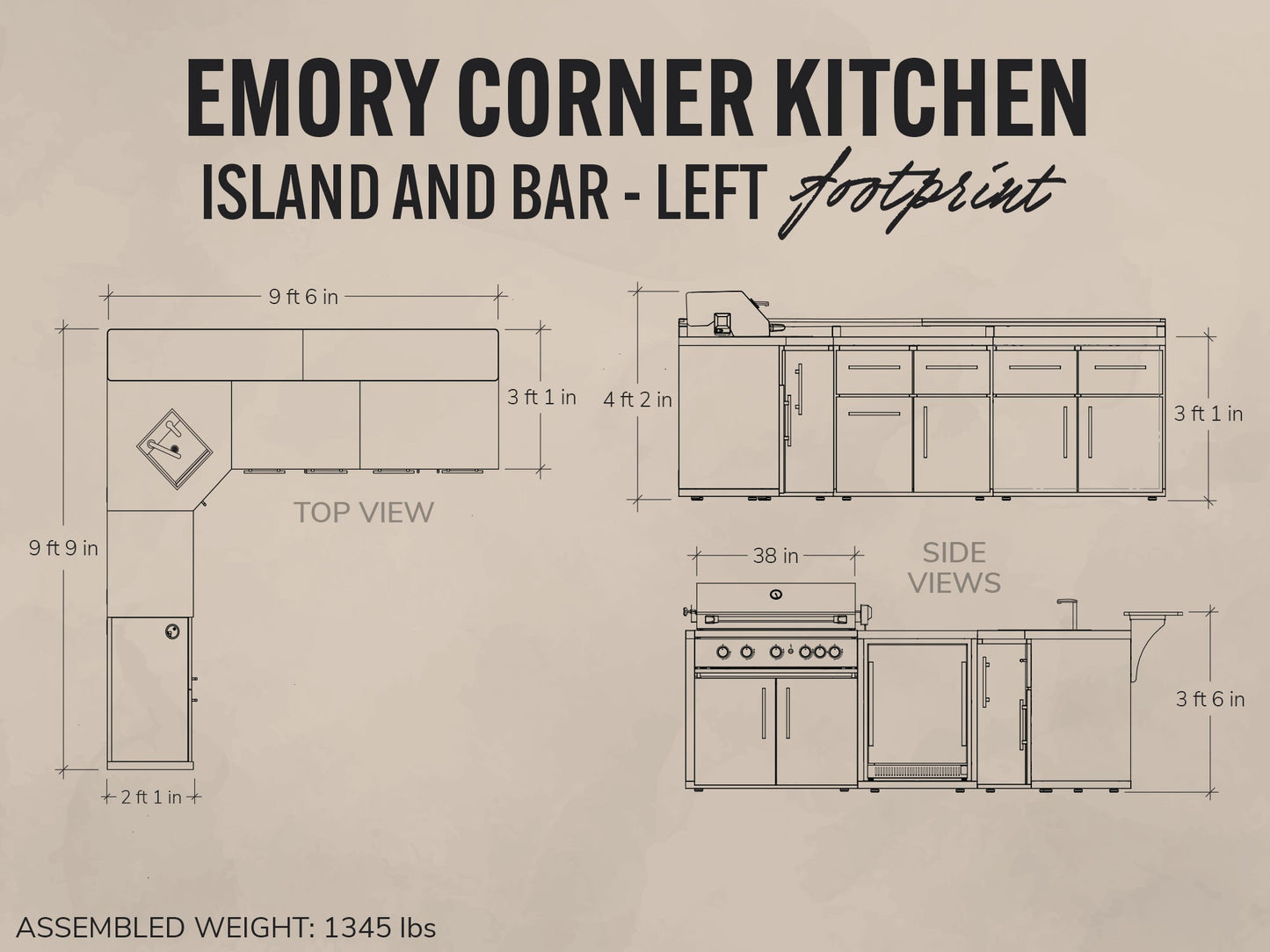 Emory | Corner Outdoor Kitchen Island with Bar Seating & Built-In Grill – Left