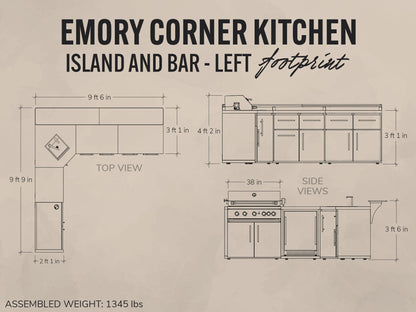 Emory | Corner Outdoor Kitchen Island with Bar Seating & Built-In Grill – Left