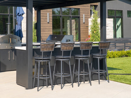 Edgemont Bay | U-Shape Outdoor Kitchen with Bar Seating, Grill & Pizza Oven