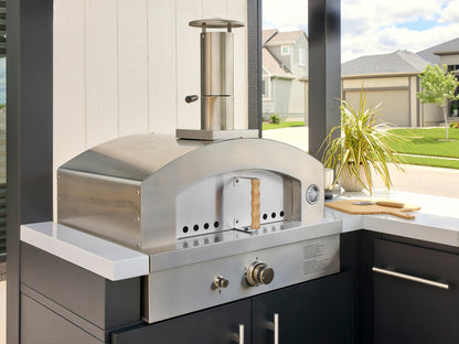 Edgemont Bay | U-Shape Outdoor Kitchen with Bar Seating, Grill & Pizza Oven