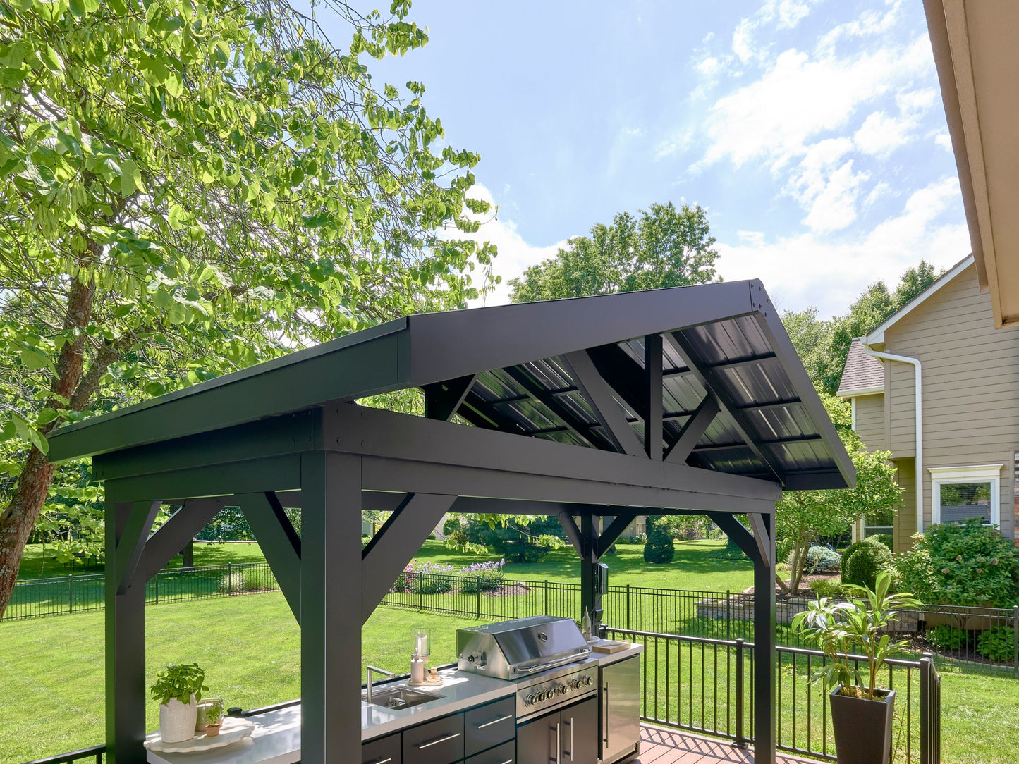 Lancaster | Covered Linear Outdoor Kitchen with Built-In Grill
