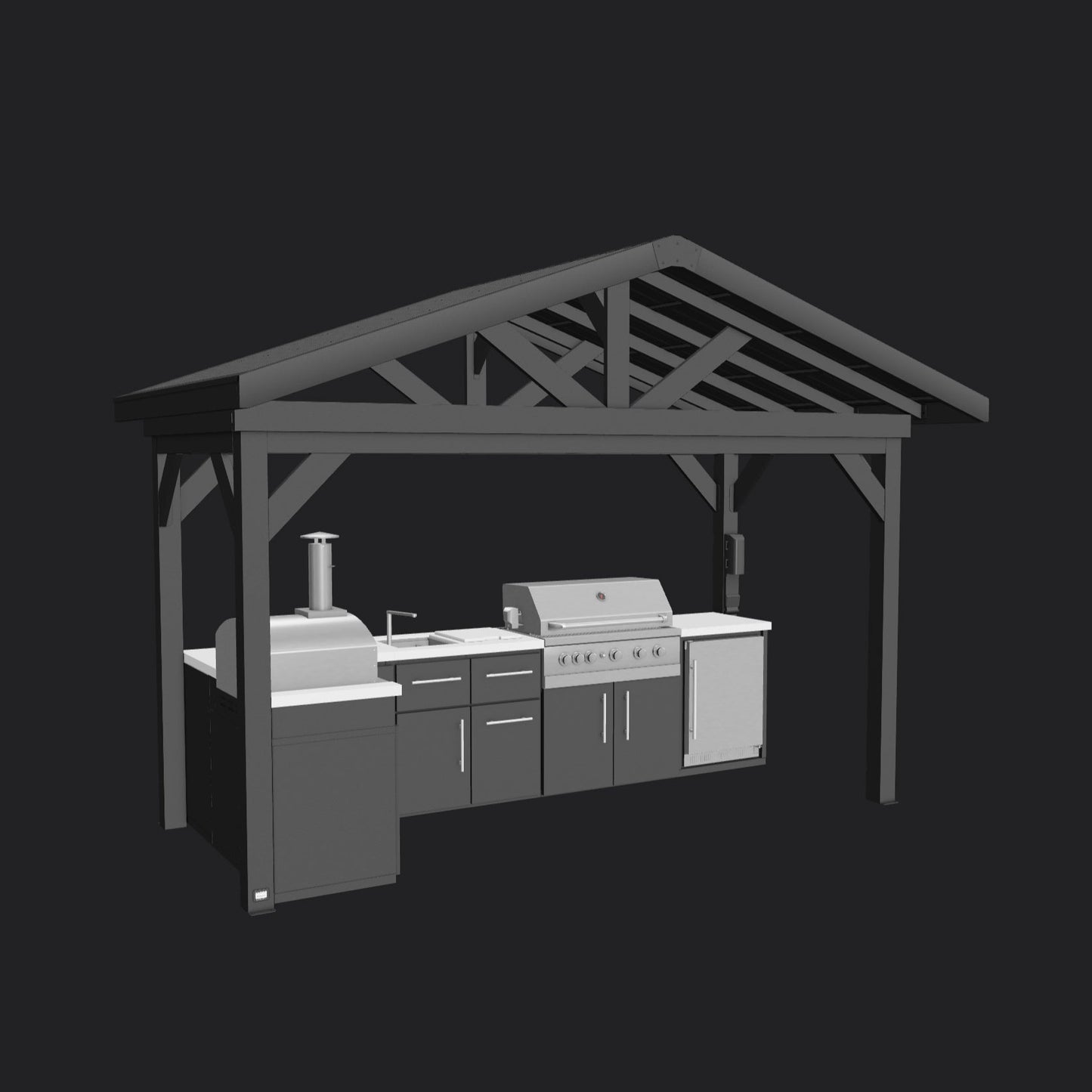 Lancaster | L-Shape Outdoor Kitchen with Built-In Grill & Pizza Oven