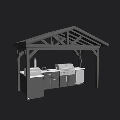 Lancaster | L-Shape Outdoor Kitchen with Built-In Grill & Pizza Oven