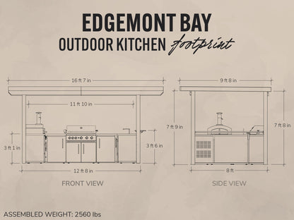 Edgemont Bay | U-Shape Outdoor Kitchen with Bar Seating, Grill & Pizza Oven