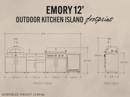 Emory | 12-Foot Outdoor Kitchen Island with Built-In Grill & Pizza Oven