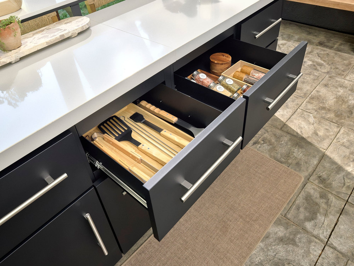 Emory | Corner Outdoor Kitchen Island with Bar Seating & Built-In Grill – Left