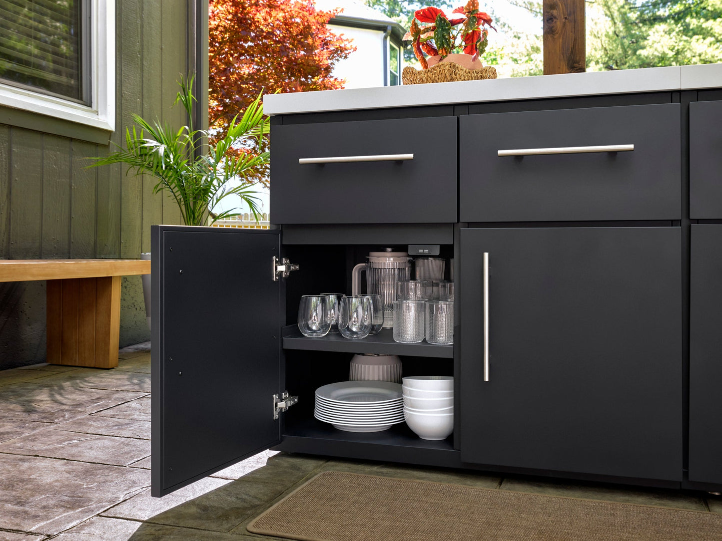 Emory | Corner Outdoor Kitchen Island with Bar Seating & Built-In Grill – Right