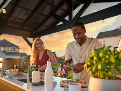 Lancaster | L-Shape Outdoor Kitchen with Built-In Grill & Pizza Oven