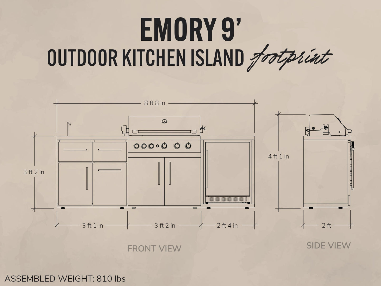Emory | 9-Foot Outdoor Kitchen Island with Built-In Grill