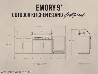 Emory | 9-Foot Outdoor Kitchen Island with Built-In Grill